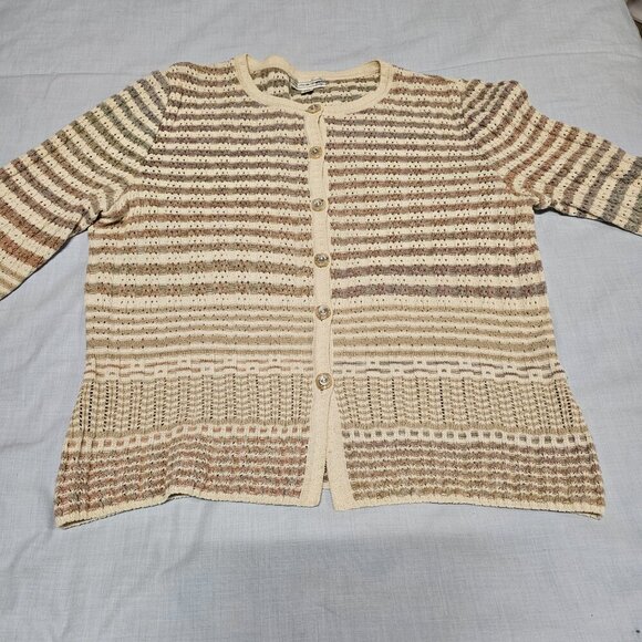 St. John Sport Button Up 3/4 Sleeve Heathered Women Size L Striped - Picture 15 of 16